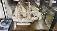 Carved Bone or Ivory Ship in Glass Case
