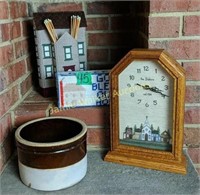 Stoneware Batter Crock, Shelf Clock, Canvas