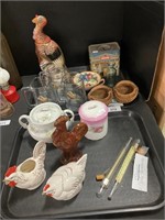 Foltz Redware Pottery Rooster, Candy Thermometers.
