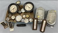 Antique Gauges; Thermometers & Lights