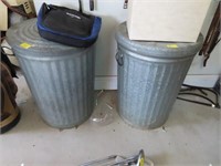 2 GALVANIZED TRASH CANS WITH GOLF BALLS AND GOLF