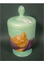 Fenton 1998 Green Opaque Painted Chessie Cat