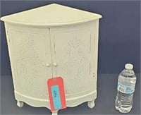 small wood corner cabinet, 15.5" T x 13.5" W