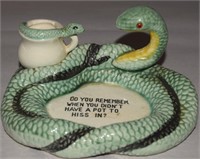 Vtg Kitschy "Pot to Hiss In" Snake Ashtray 5.75"w