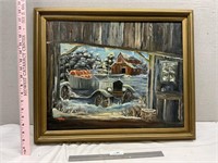 Antique Car Oil Painting on Canvas Framed 18 1