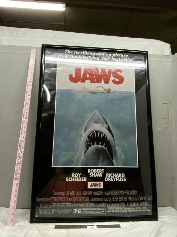 Vintage JAWS Framed Movie Poster 37x25