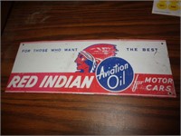 METAL SIGN 4 1/4"X11 1/2" RED INDIAN AVIATION OIL