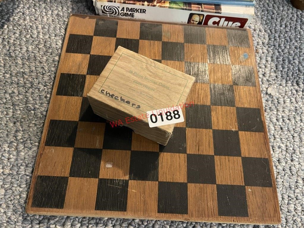 Vintage Wood Checkers Board and Checkers (living