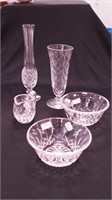 Five pieces of Waterford crystal: two vases