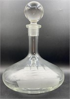 Clear Glass Wine Decanter w/ Etched 4 Mast Boat