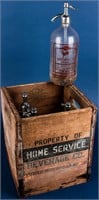 Vintage Brownes Mule Seltzer Bottles in Wood Crate