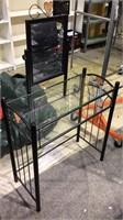 Double glass shelf side table, with mirror back,