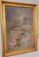 K - FRAMED VINTAGE NEEDLEWORK ART 35X26" (B9)