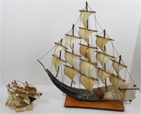 (2) Genova carved Horn sailing ship models