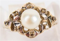 Jewelry 14kt White Gold Pearl & Diamond Ring