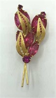 Vintage Deep Pink Rhinestone Flower Spray Brooch