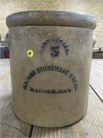 Macomb Stoneware & TC Co Salt Glaze 5ga Crock