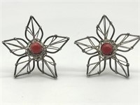 Sterling Silver Wired Earrings w/ Red Coral