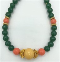 Vintage VENDOME Faux Jade & Coral Bead Necklace