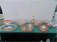 (13) Pink Depression Glass Pieces -