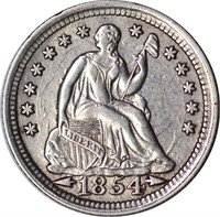 1854 ARROWS SEATED HALF DIME - XF, CLEANED