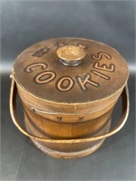 Vintage Wood Barrel Cookie Jar Container