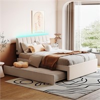 DNYN Upholstered Full Size Platform Bed with Trund