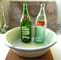 Large Enamel Bowl with Black Rim & Vtg. Soda