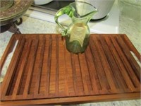 Handblown piece and teak wood tray with insert