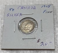 1915 Canada 5 cents silver coin