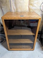 Vintage Oak/Glass Door Rolling Media Cabinet
