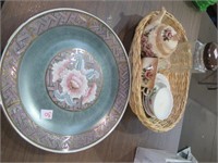 Hand Painted Plate & Mixed Dishes in Basket