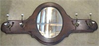 Oval Wood Mirror with Coat Hooks