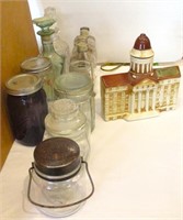 Group of Misc Bottles, Jars, Beam Bottle, Decanter