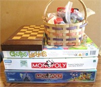 Monopoly, Chutes & Ladders, Checkers, Misc Games