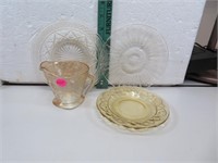 4 Pc Depression Glass Plates, saucer, creamer