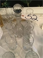 GLASS DECANTER, ASSORTED STEMWARE