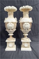 Pair of vintage Italian floral alabaster urns