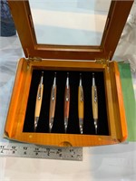 5 solid wood pens in wood box