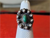 Size 4 3/4 Silver Ring w/ Green Stone