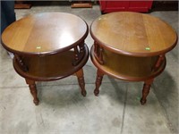 Pair of Beautiful Round Solid Wood Side Tables