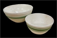 (2) Vintage Green Striped Mixing Bowls (See Age