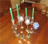 Lot, three pairs of crystal candlesticks and