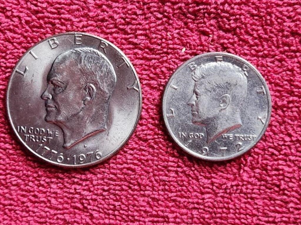 1976 Eisenhower $1 coin and 1972 JFK $0.50coin