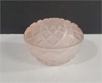 Frosted Pink Satin Glass Lidded Miniature Bowl,