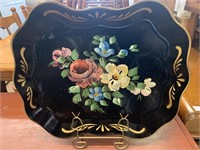 Hand painted Toleware Tray w/ Stand.