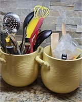 Yellow crock and utensils