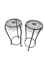 Cast Metal Plant Stands, Set Of 2