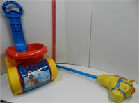 Children's toy selection; vintage stick horse