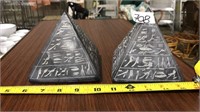 PAIR OF STONE CARVED PYRAMID PAPERWEIGHTS